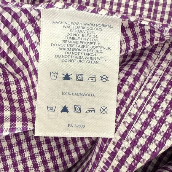 Land's End Men's No-Iron Pinpoint Oxford Dress Shirt LS Purple Check - Picture 5 of 7